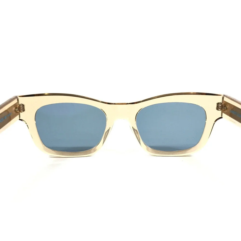Garrett Leight Sunglasses WOZ BRE Champagne Square Frames with Light Blue Lenses